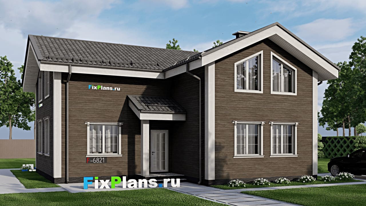 Одноэтажный дом с мансардой  F-6821 — фасад