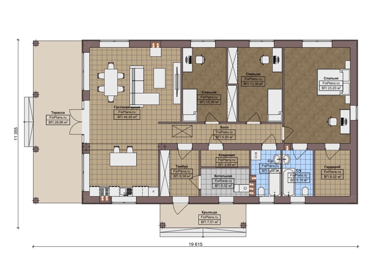 Планировка Одноэтажный дом F-17000