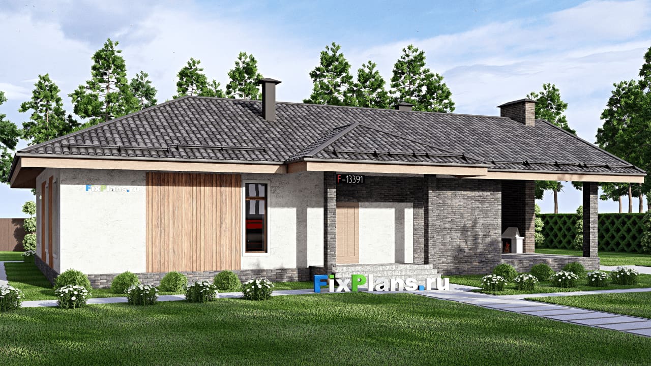 Одноэтажный дом F-13391 — фасад